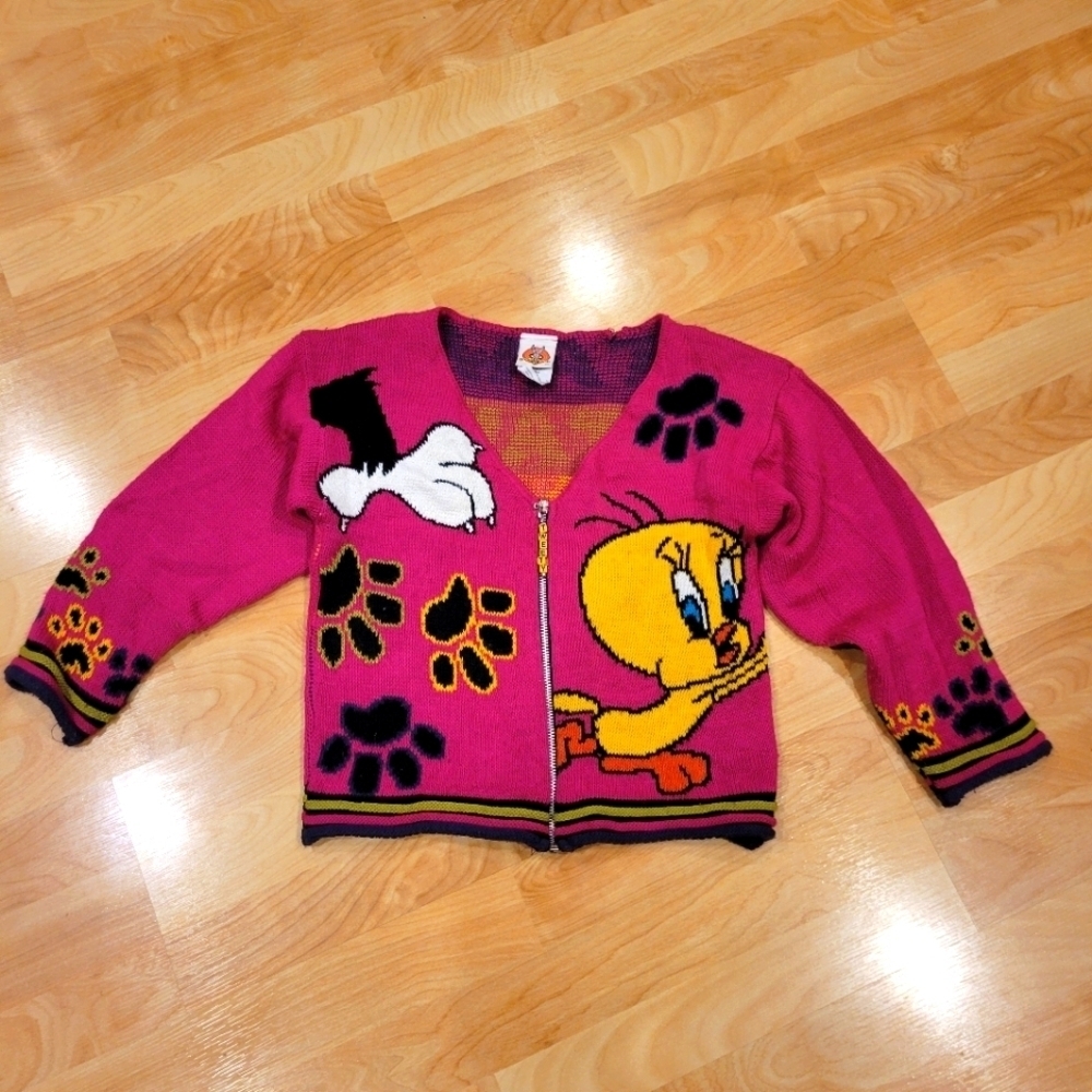 Vintage Looney Tunes Tweety Bird Zip Up Sweater 1997 Size 7/8
